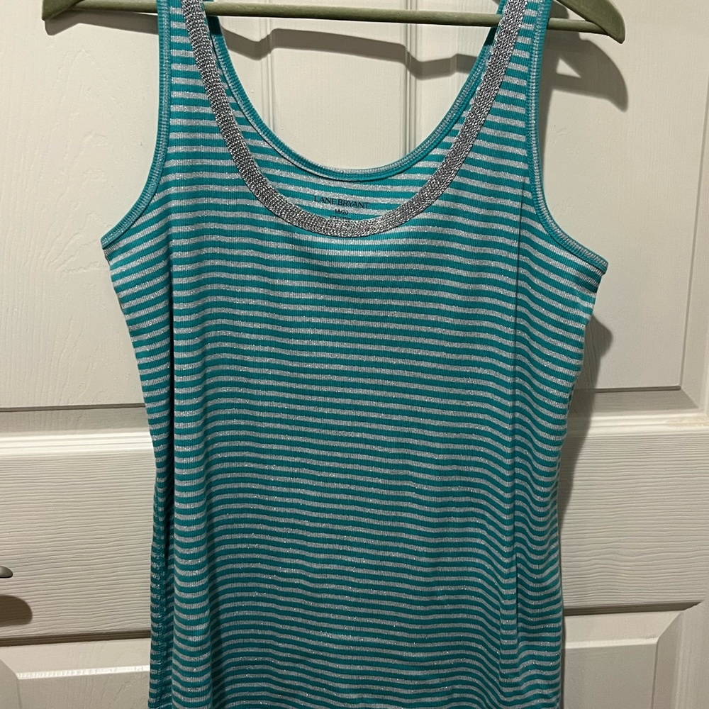 Lane Bryant Teal and Silver Striped Tank